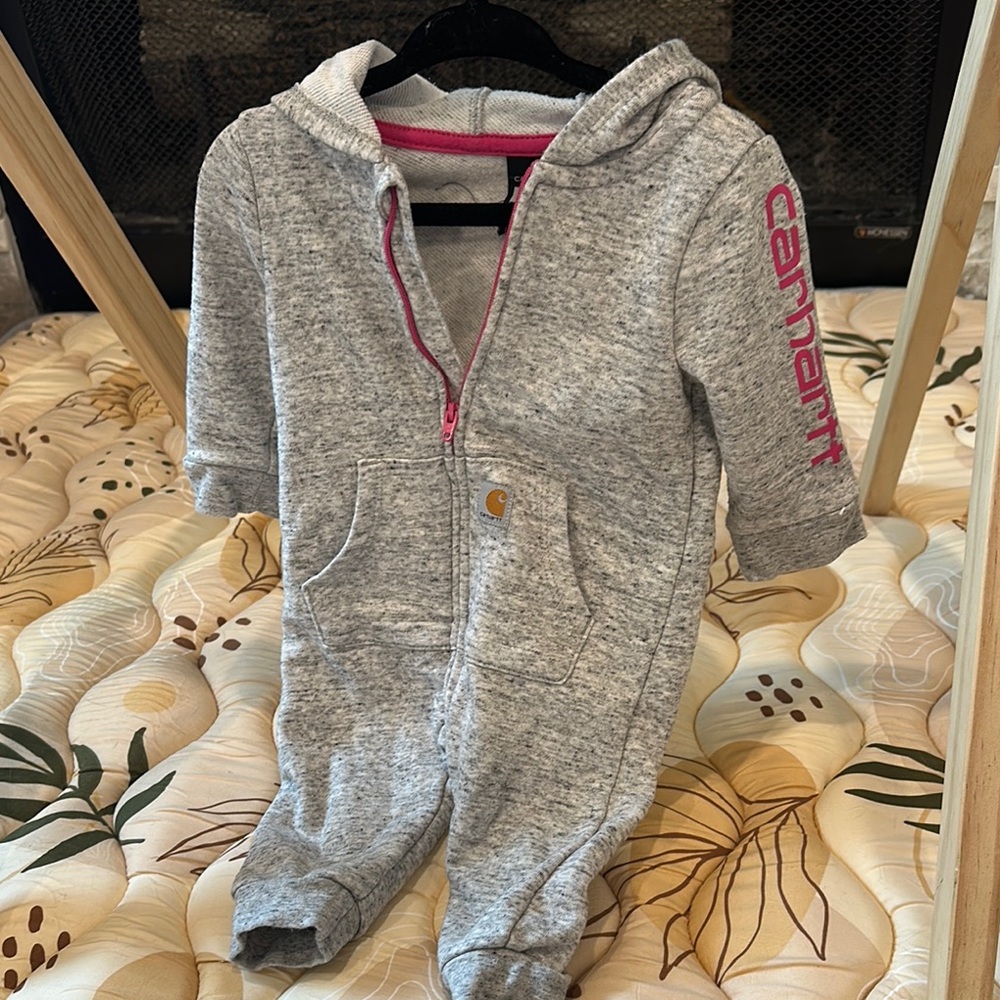 Carhartt Gray Baby One Piece with Pink Accents
